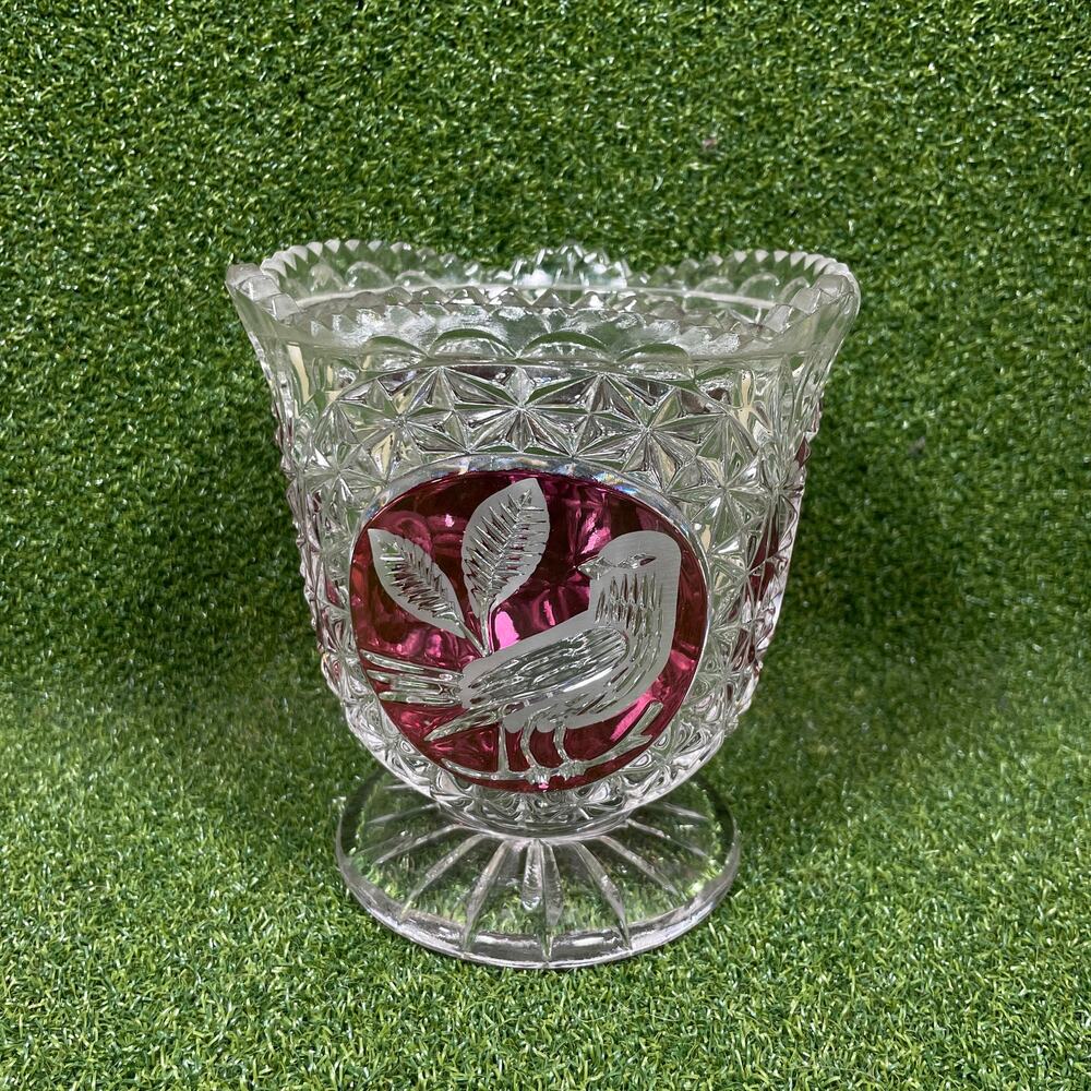 Vintage HOFBAUER BYRDES Lead Red Byrdes Crystal Diamond Clear Decor Vase